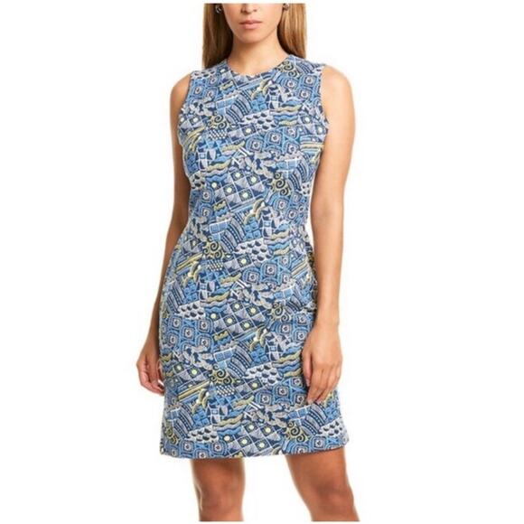 J. McLaughlin Talavera Devon patterned sheath dress blue yellow tan size XS - Picture 2 of 9